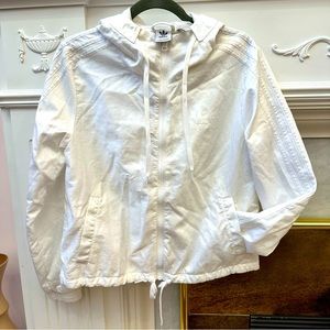 Like New Adidas Originals Women’s White Zip Up jacket With Hoodie, Size Small